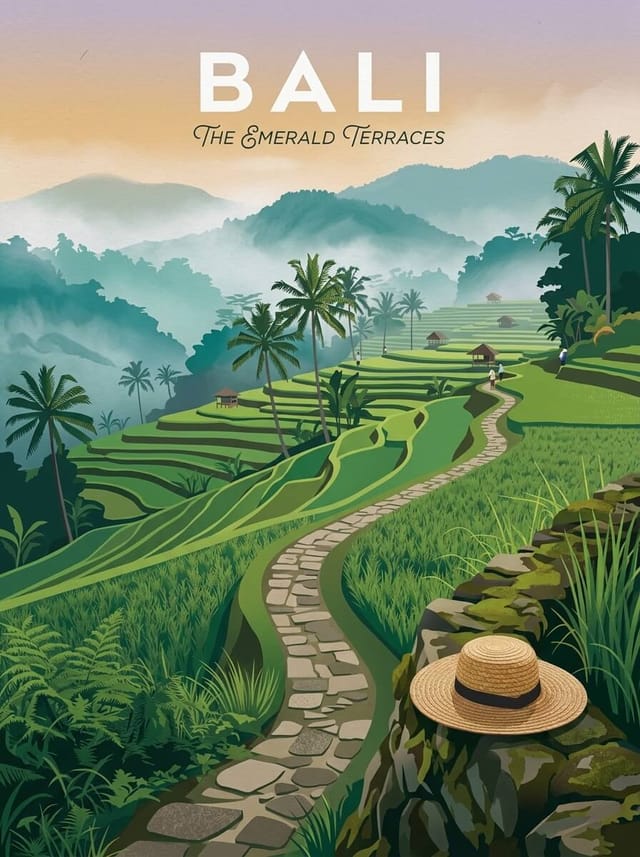Illustrated travel poster bali