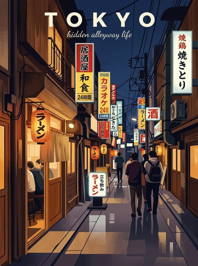 Illustrated travel poster tokyo