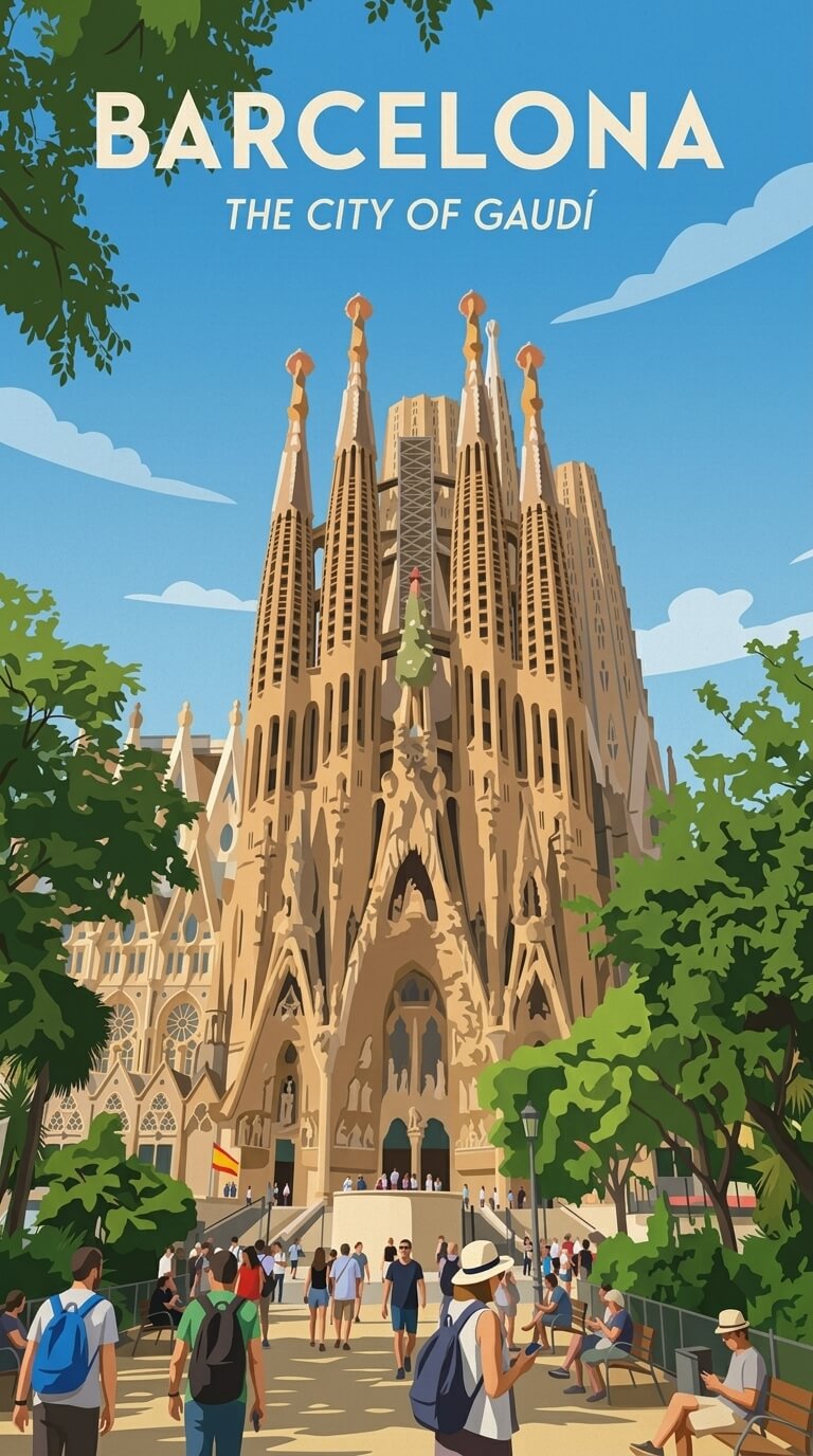 Barcelona illustrated travel poster