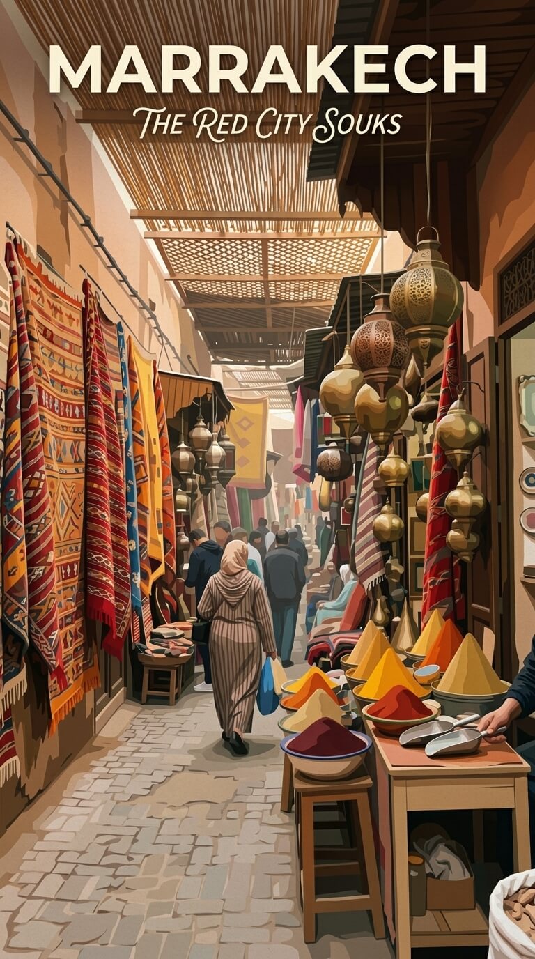 Marrakech illustrated travel poster