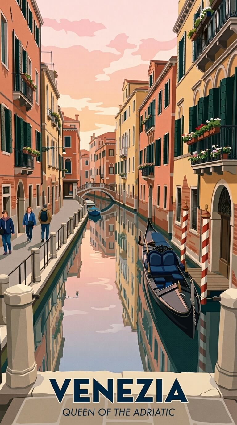 Venice travel poster — illustrated wall art from your photo